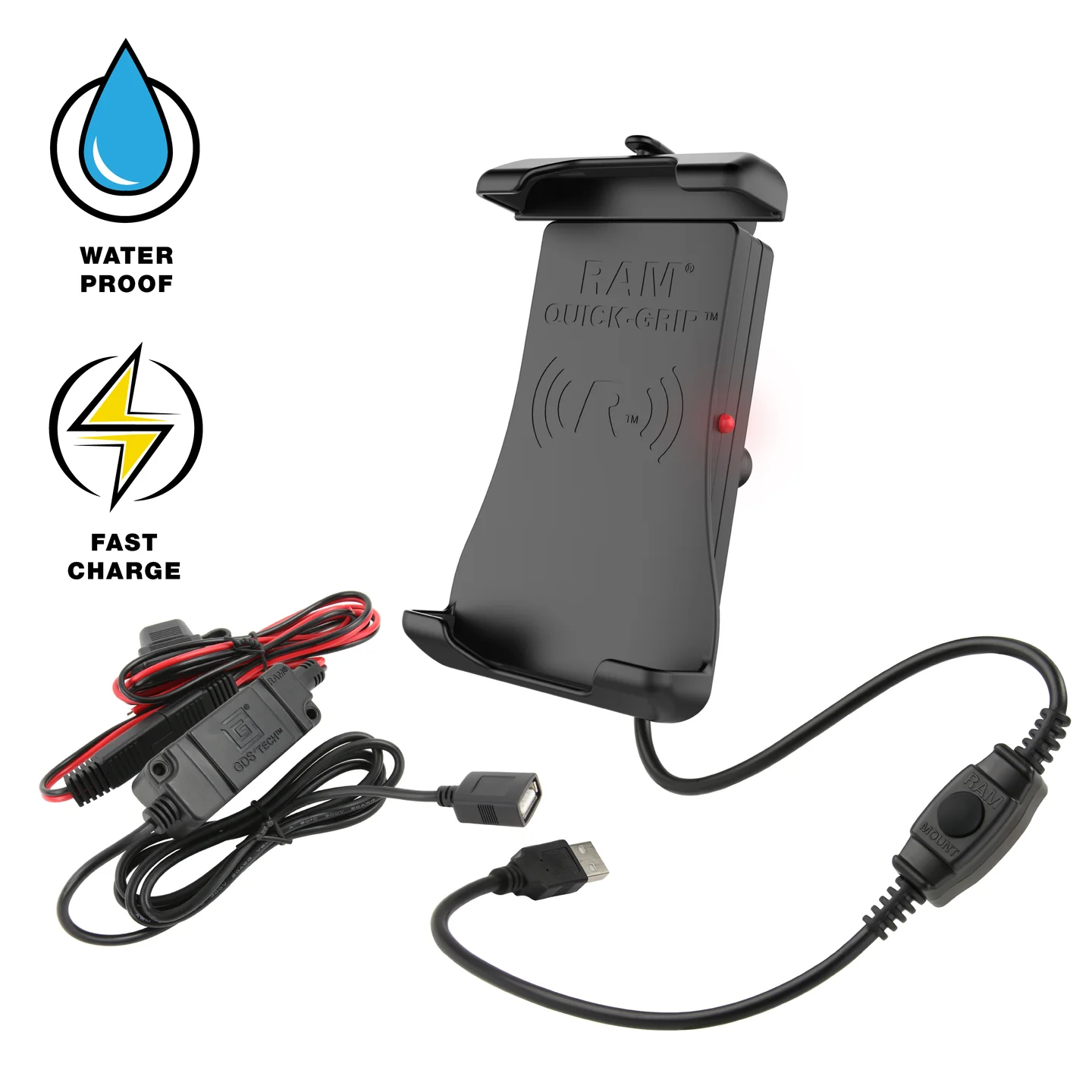 Soporte De Carga Inalámbrico Resistente Al Agua Quick-Grip con Cargador                                                                                            Ram Mounts 
  